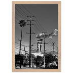 Premium wood-framed semi-glossy poster of iconic LA Westside Road, elegant black and white California wall art print.