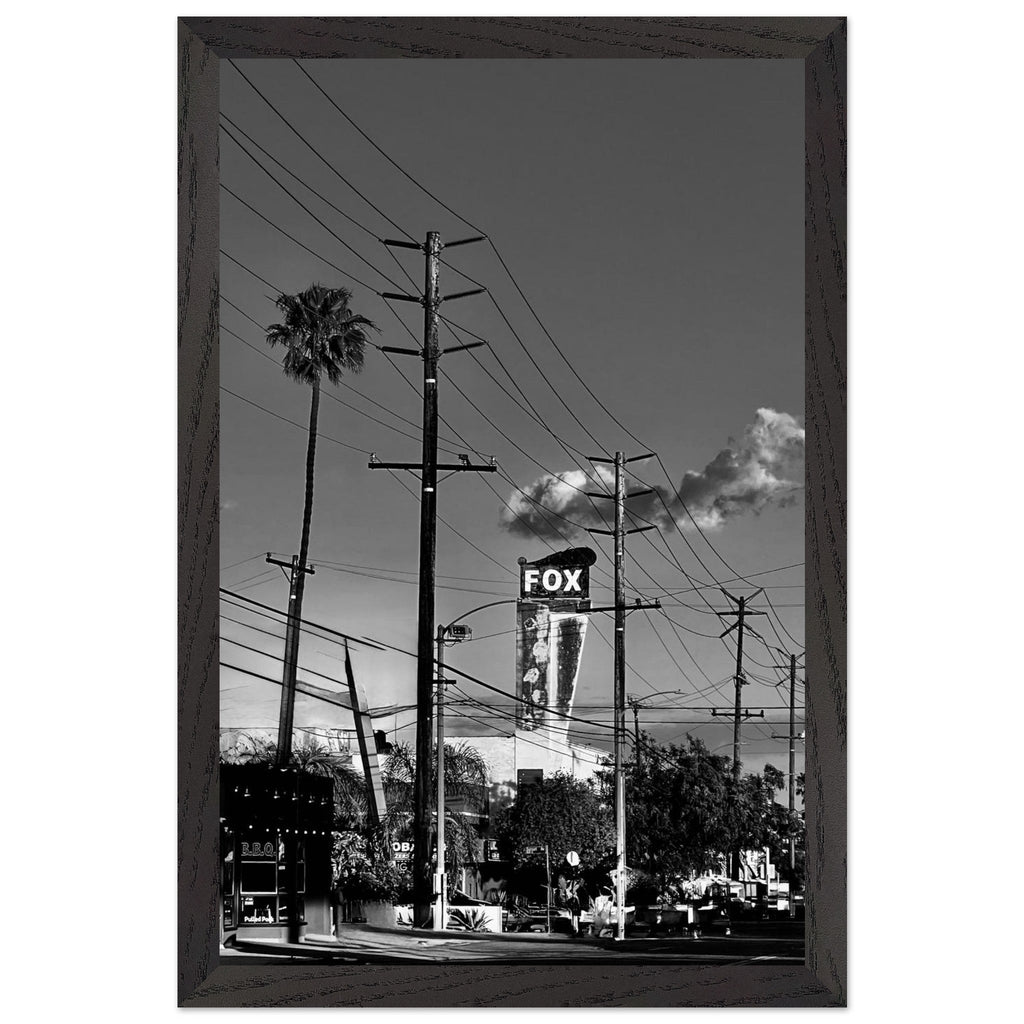 Black and white LA Westside Road poster framed with wood, semi-glossy finish, elegant wall art for California decor.