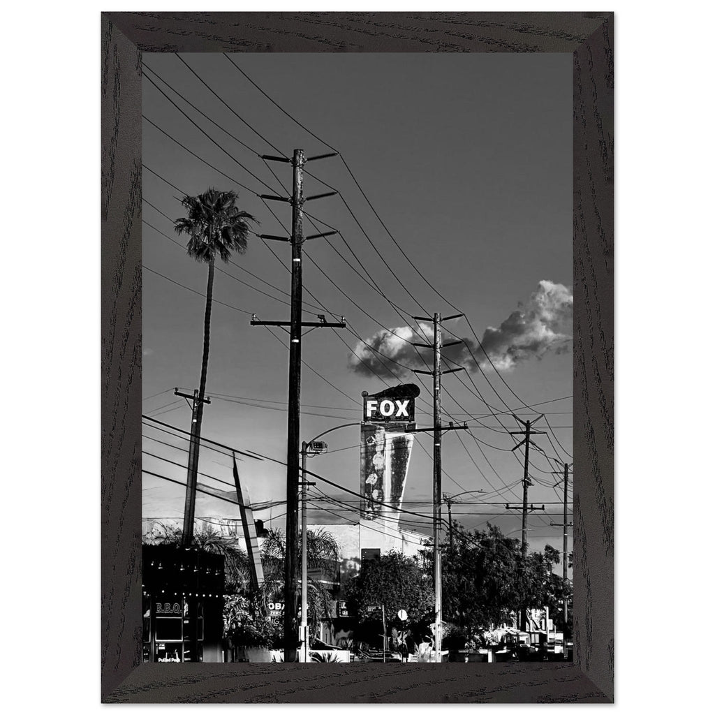 Black and white LA Westside Road poster framed in wood, semi-glossy print, elegant wall art from the California Studio Edition series.