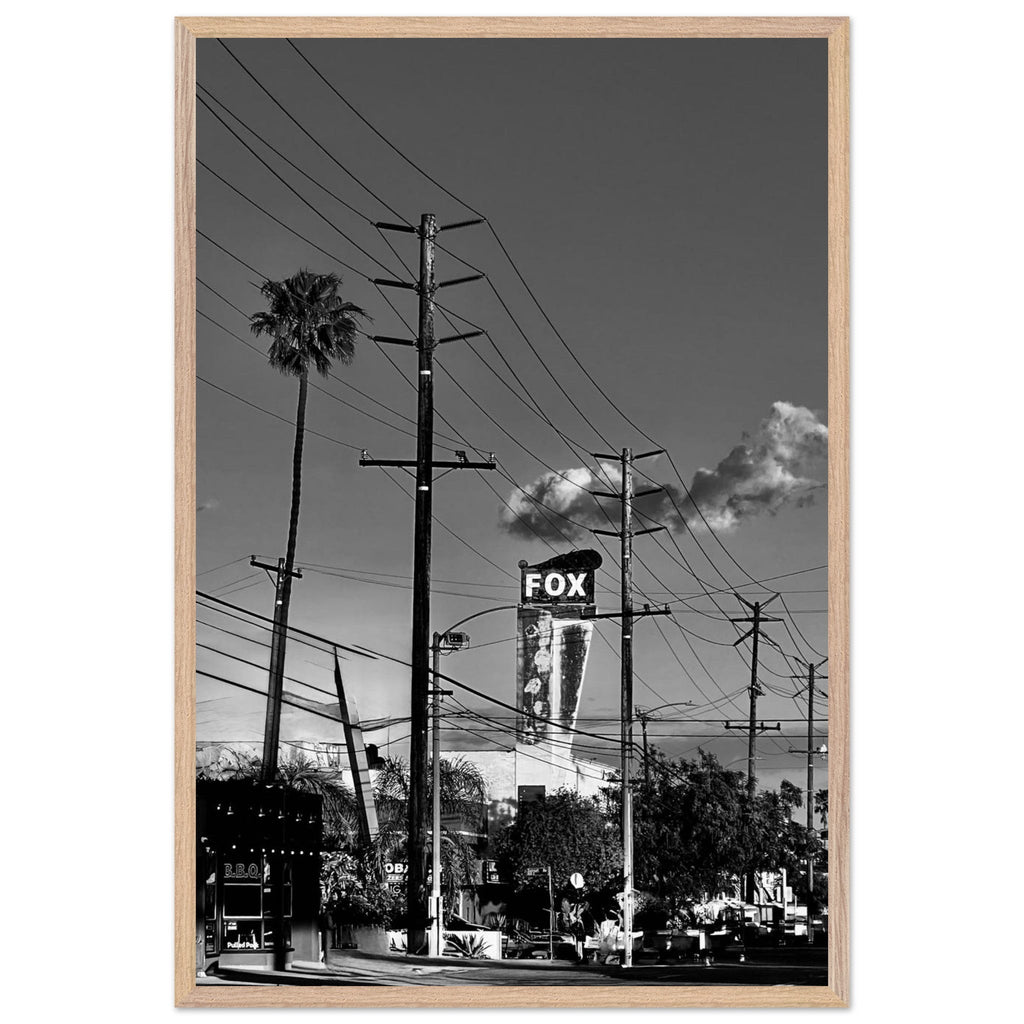 Premium wood-framed semi-glossy poster of iconic LA Westside Road wall art, black and white California print from Studio Edition series.