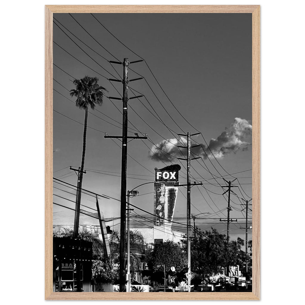 Premium wood-framed semi-glossy poster of LA Westside Road wall art, black and white California print, Studio Edition Black & White Series.