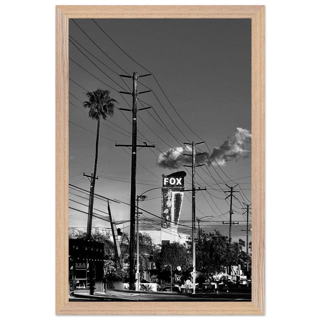 Black and white LA Westside Road poster framed with wood, semi-glossy finish, elegant wall art for California interior decor.