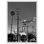 Premium wood-framed semi-glossy poster of iconic LA Westside Road, elegant black and white California wall art print.