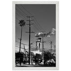 Premium wood-framed semi-glossy poster of iconic LA Westside Road, elegant black and white California wall art print.