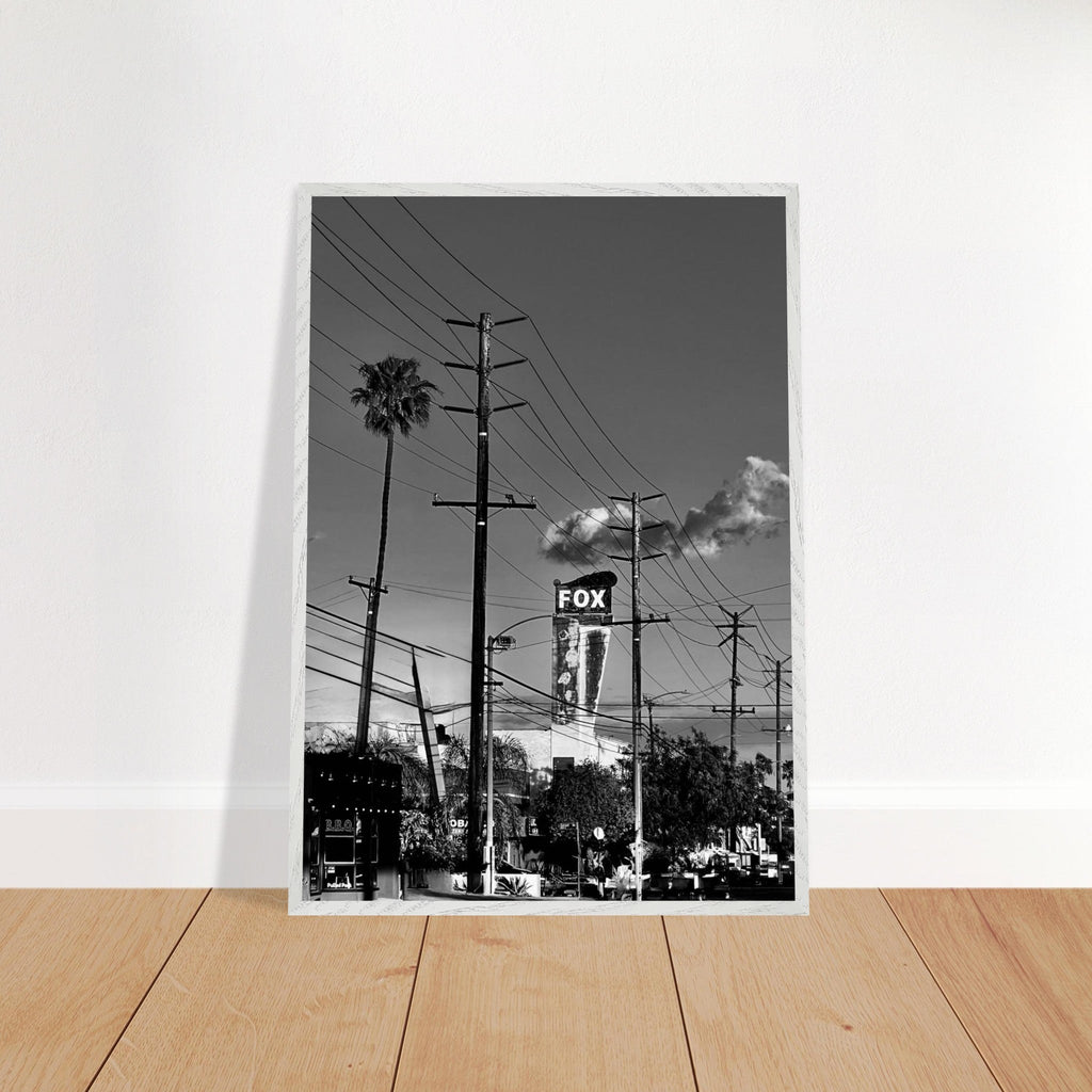 Premium wood-framed semi-glossy poster of LA Westside Road wall art, black and white California print, studio edition.