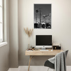 Black and white LA Westside Road poster framed in wood, semi-glossy print, elegant wall art, California scene, Studio Edition.