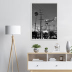 Premium black and white framed poster of LA Westside Road, semi-glossy print, elegant wall art for California decor.