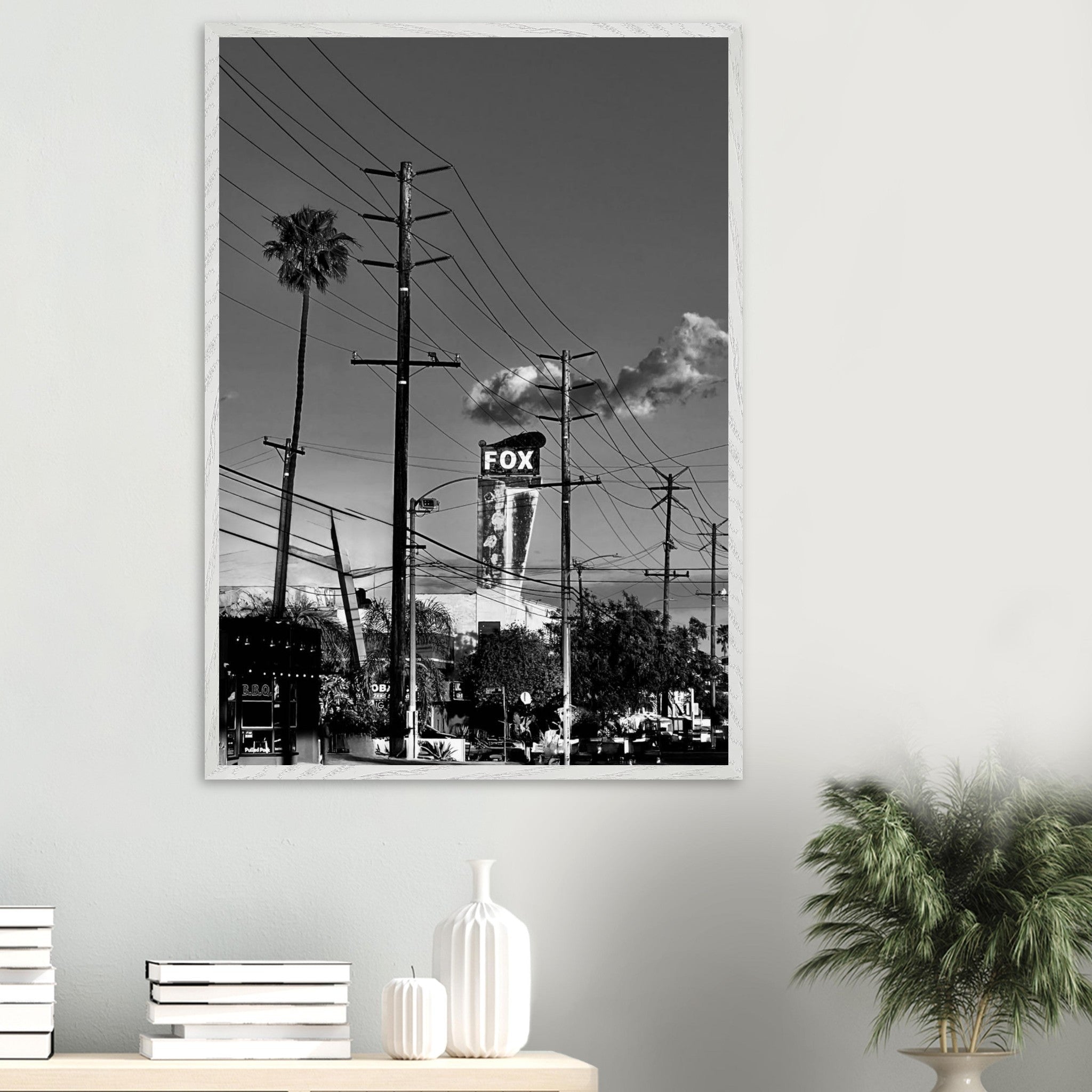Premium wood-framed semi-glossy poster of iconic LA Westside Road wall art, black and white California poster print.