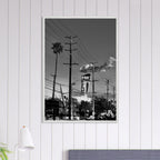 Premium wood-framed semi-glossy poster of LA Westside Road, elegant black and white California wall art print.