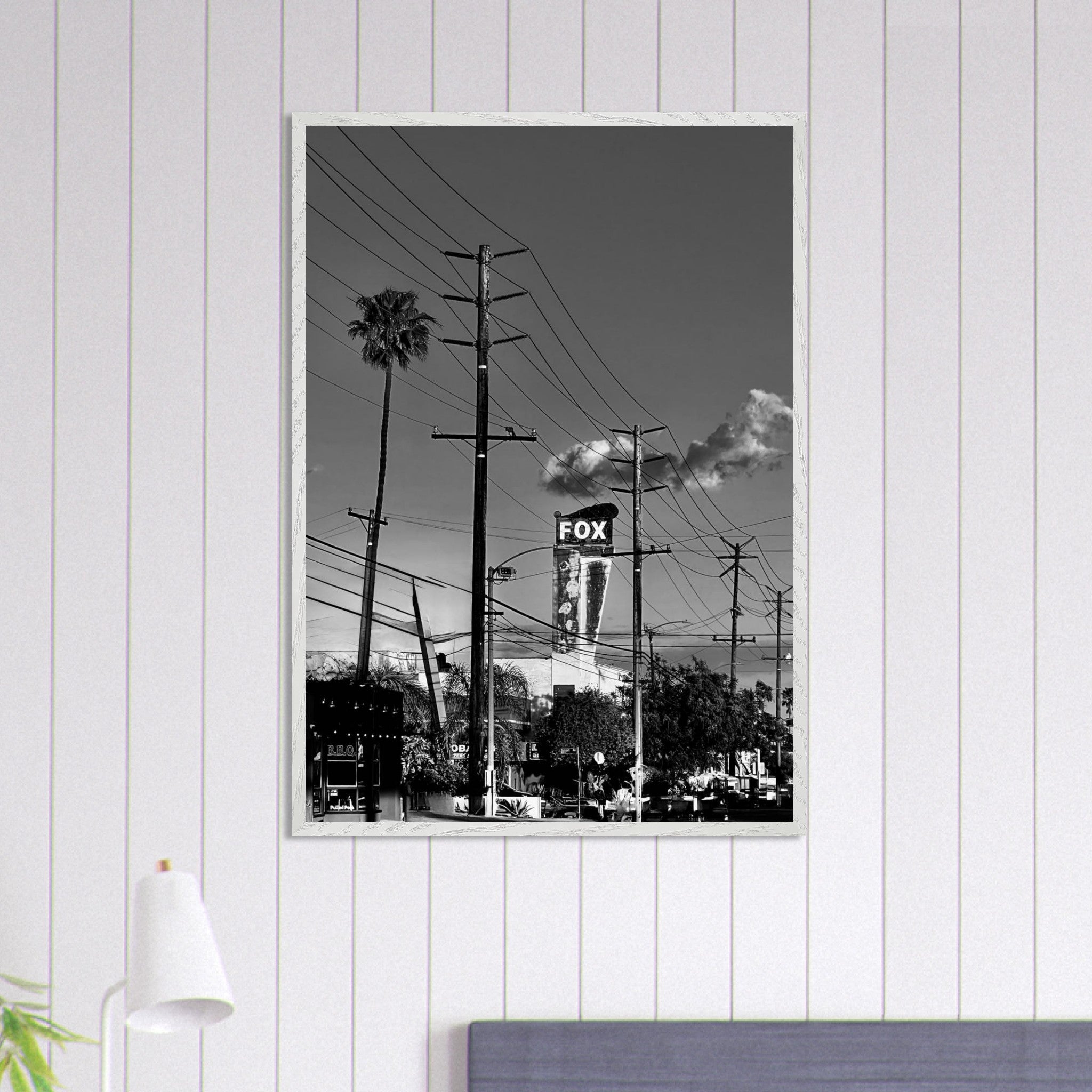 Premium wood-framed semi-glossy poster of LA Westside Road, elegant black and white California wall art print.