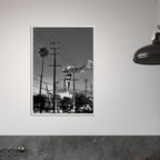 Premium wood-framed semi-glossy poster of iconic LA Westside Road wall art, black and white California poster print.