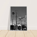 Black and white framed poster of LA Westside Road, semi-glossy print, elegant wall art showcasing California scenery.