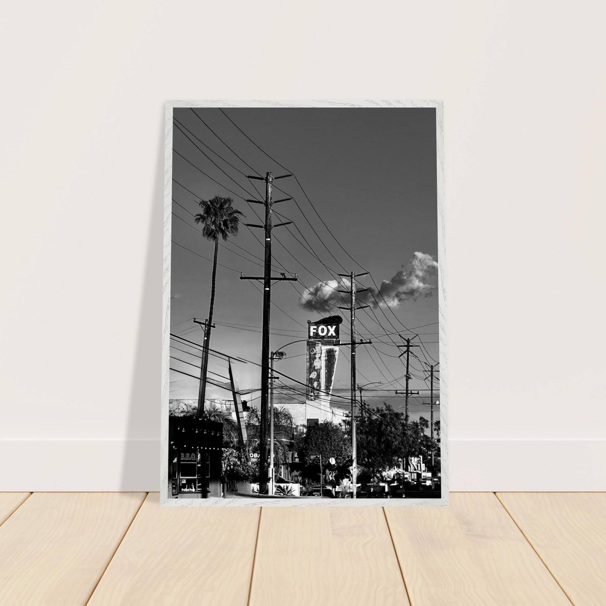 Black and white framed poster of LA Westside Road, semi-glossy print, elegant wall art showcasing California scenery.