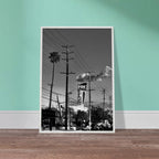 Black and white framed poster of LA Westside Road, semi-glossy print, elegant wall art for California scenery decor.