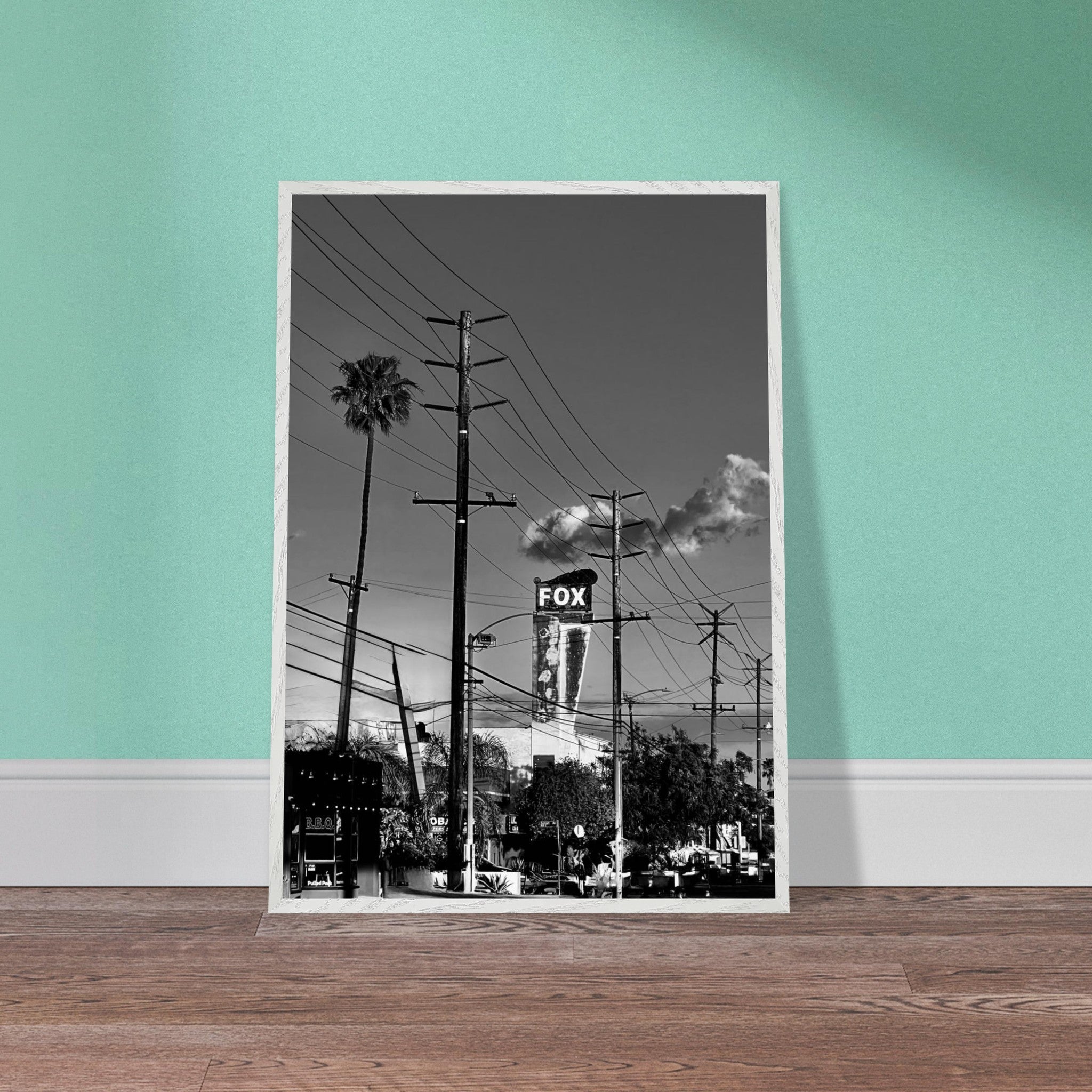 Black and white framed poster of LA Westside Road, semi-glossy print, elegant wall art for California scenery decor.