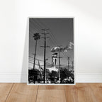 Black and white LA Westside Road poster framed in wood, semi-glossy finish, elegant wall art from the California Studio Edition series.