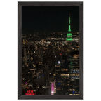 Premium wood-mounted framed poster of NYC downtown night view with Empire State Building, 15x20 cm print in white frame, Studio Edition.