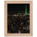 Premium wood-mounted framed poster of NYC downtown night view with Empire State Building, part of the Travel Collection studio edition.