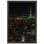 Premium wood-mounted framed poster of NYC downtown night view with Empire State Building, 15x20 cm print in white frame.