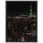 Wood-mounted framed poster of NYC downtown night view with Empire State Building, part of the Studio Edition Travel Collection.