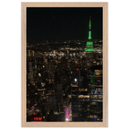 Premium wood-mounted framed poster of NYC downtown night view with Empire State Building, part of Travel Collection Studio Edition.