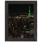 Wood-mounted framed poster of NYC downtown night view with Empire State Building, part of the Studio Edition travel collection.