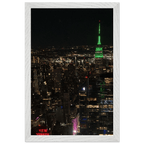 Wood-mounted framed poster of NYC downtown night view with Empire State Building, part of the Travel Collection, Studio Edition.