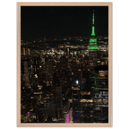 Premium wood-mounted framed print of NYC downtown night view with Empire State Building, 15x20 cm, in white frame, part of Travel Collection.