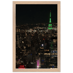 Premium wood-mounted framed poster of NYC downtown night view with Empire State Building, part of the Travel Collection studio edition.