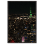 Wood-mounted framed poster of NYC downtown night view with Empire State Building, part of the Travel Collection by My Store.