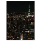 Premium wood-mounted framed poster of NYC downtown night view with Empire State Building, part of Travel Collection Studio Edition.