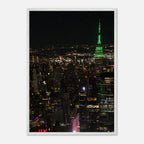 Wood-mounted framed poster of NYC downtown night view with Empire State Building, part of the Travel Collection studio edition.