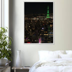 Wood-mounted framed poster of NYC downtown night view with Empire State Building, part of the Travel Collection by My Store.