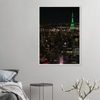Wood-mounted framed poster of NYC downtown night view with Empire State Building, part of the Travel Collection studio edition.