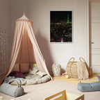 Premium wood-mounted framed poster of NYC Downtown night view with Empire State Building, 15x20 cm print in white frame.