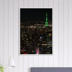 Wood-mounted framed poster of NYC downtown night view with Empire State Building, part of the Travel Collection, Studio Edition.