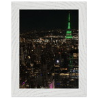 Wood-mounted framed poster of NYC downtown night view with Empire State Building, part of the Travel Collection, Studio Edition.