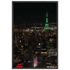 Premium wood-mounted framed poster of NYC downtown night view with Empire State Building, 15x20 cm print, white frame, Travel Collection.