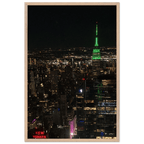 Wood mounted framed poster of NYC Downtown night view with Empire State Building, part of the Travel Collection, Studio Edition.