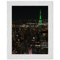 Premium wood-mounted framed poster of NYC downtown night view with Empire State Building, 15x20 cm print in white frame.