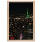 Premium wood-mounted framed poster of NYC downtown night view with Empire State Building, part of the Travel Collection.