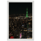Premium wood-mounted framed poster of NYC Downtown night view with Empire State Building, part of the Travel Collection by My Store.
