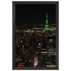 Premium wood-mounted framed poster of NYC downtown night view with Empire State Building, part of the Travel Collection.
