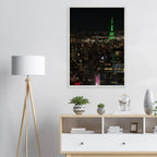 Wood-mounted framed poster of NYC downtown night view featuring the Empire State Building, part of the Travel Collection studio edition.