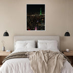 Premium wood-mounted framed poster of NYC downtown night view with Empire State Building, part of the Travel Collection studio edition.