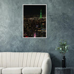 Wood-mounted framed print of NYC downtown night view featuring the Empire State Building, part of the Travel Collection studio edition.