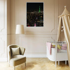 Wood-mounted framed poster of NYC downtown night view with Empire State Building, part of the Travel Collection, Studio Edition.