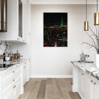 Wood-mounted framed poster featuring a nighttime view of NYC Downtown with the Empire State Building, part of the Travel Collection.