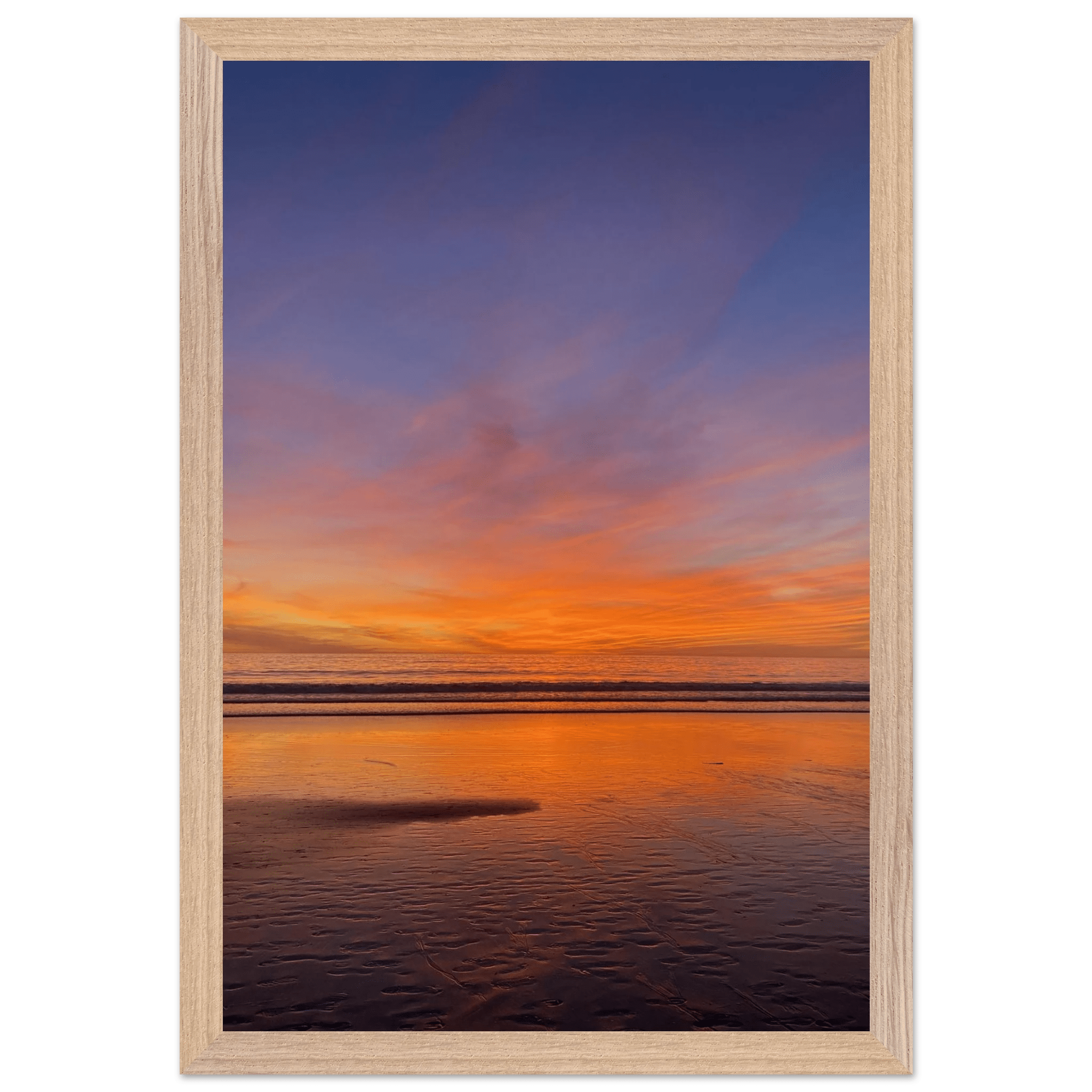 Vibrant California Sunset framed poster in a white premium wooden frame, 15x20 cm, featuring colorful California poster art.