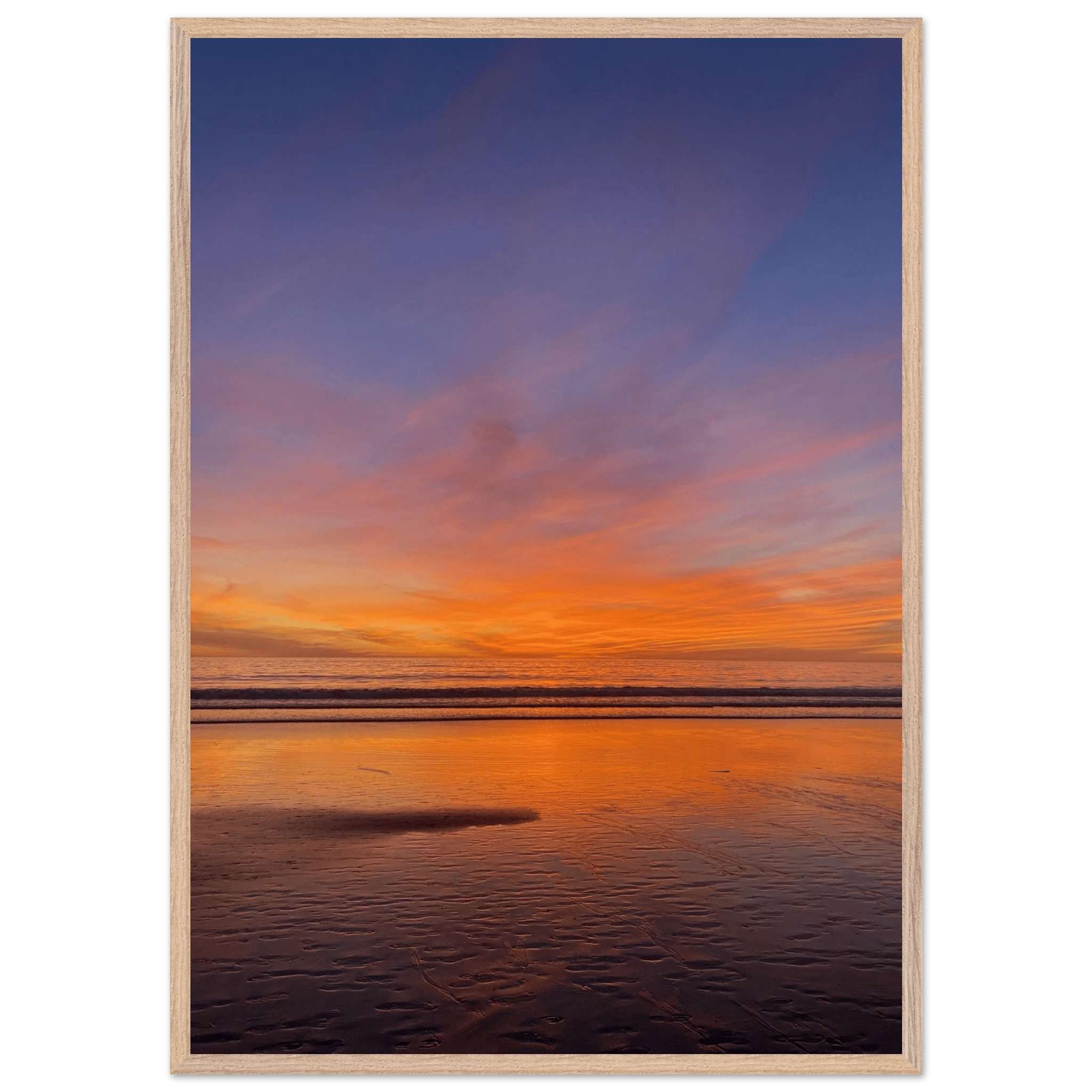 Vibrant California Sunset framed poster in a white premium wooden frame, featuring colorful California poster art.